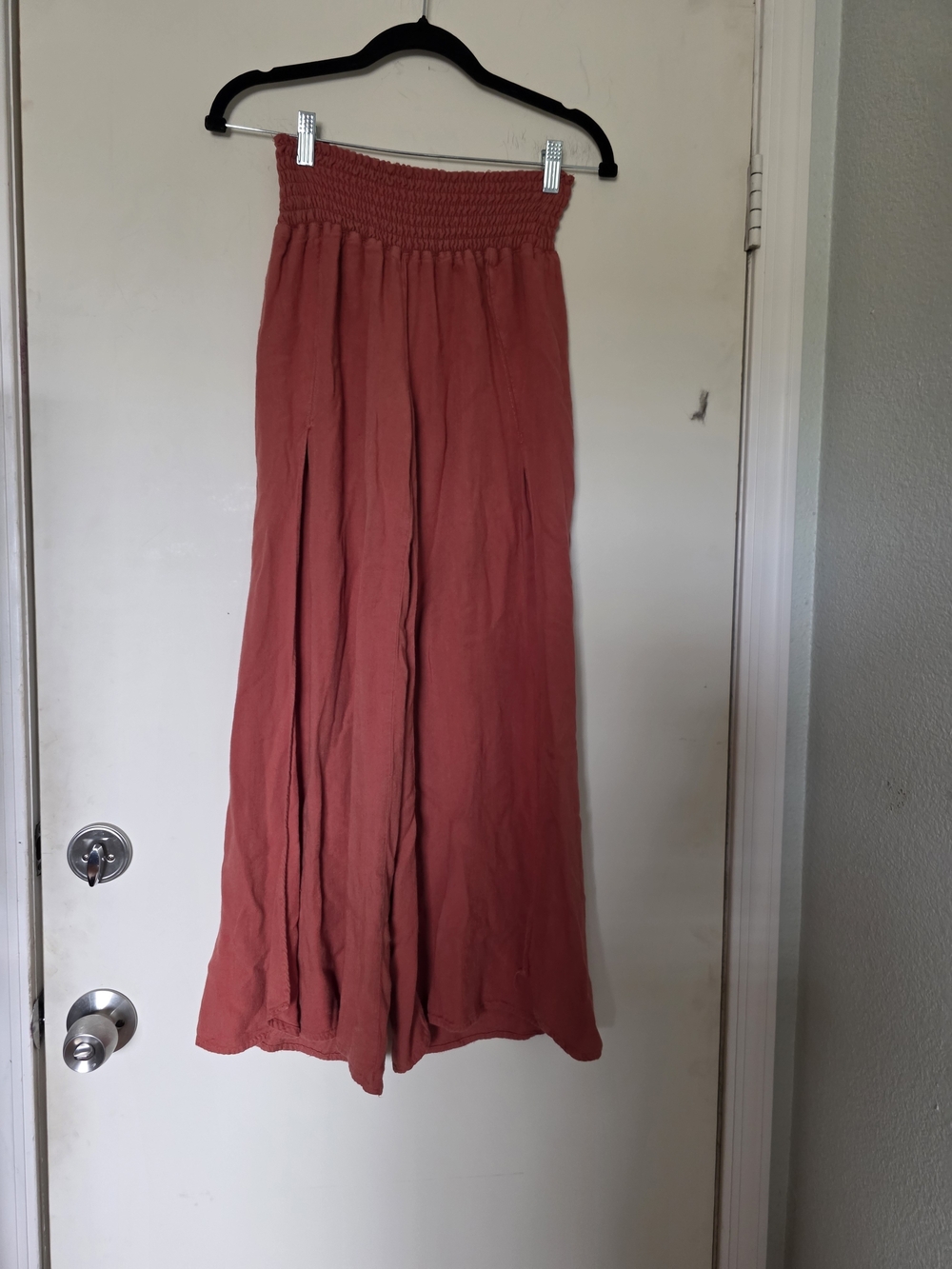 Rewash Rust-Red Smocked Wide Leg Pants